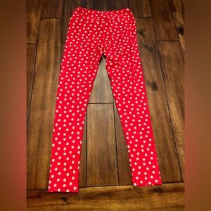 Lularoe Leggings “one size”.  Lightly used. Red with white dots. Minnie Mouse